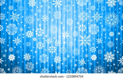 Blue Christmas lights Holiday New year Abstract Glitter background with Snowflakes and vertical stripes Christmas glowing Banner 