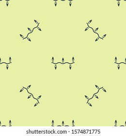 Blue Christmas lights icon isolated seamless pattern on yellow background. Merry Christmas and Happy New Year.  Vector Illustration