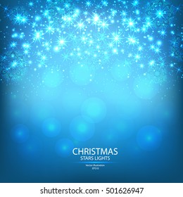 Blue Christmas ligthts and snowflakes background. Vector illustrations.