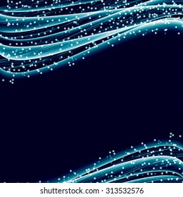 Blue christmas magic abstract glitter background with soft swoosh smooth speed futuristic wave and glitter. Vector illustration
