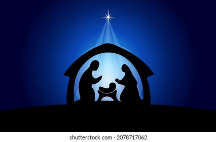 Blue Christmas Nativity scene card background. Vector EPS10.