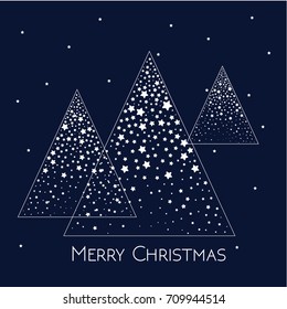 Blue Christmas and New Years  background with Christmas Tree made of stars. Modern Greetings