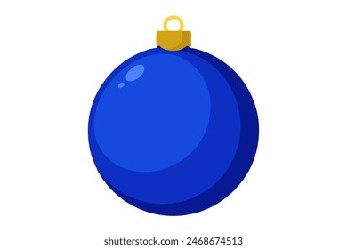 Blue Christmas ornament with golden cap. Festive decoration, holiday cheer, vibrant color, seasonal celebration, New year concept. Christmas ball. Isolated on white background.