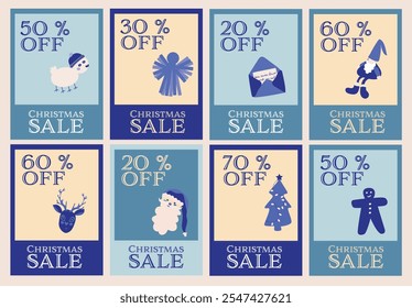 Blue Christmas package card with cute vector images