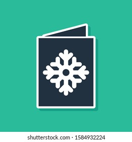 Blue Christmas postcard icon isolated on green background. Merry Christmas and Happy New Year.  Vector Illustration