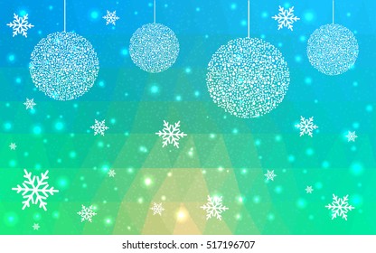 Blue christmas postcard low polygon background. Vector illustration consisting of triangles. Abstract triangular polygonal origami or crystal design of New Year celebration.
