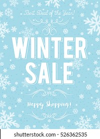 Blue Christmas  poster with snowflakes and sale offer, vector illustration