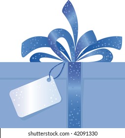 Blue Christmas Present with Bow and Tag