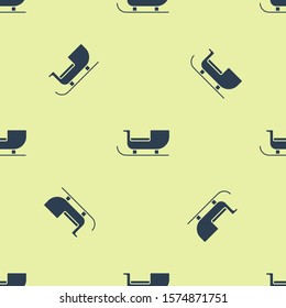 Blue Christmas santa claus sleigh icon isolated seamless pattern on yellow background. Merry Christmas and Happy New Year.  Vector Illustration