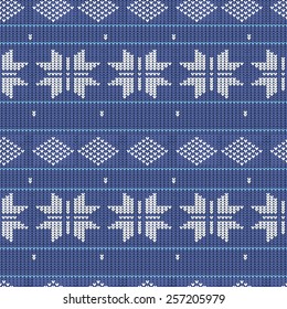 Blue Christmas Seamless Knitting Pattern, vector illustration