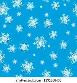 Blue Christmas seamless pattern of snowflakes. Christmas and New Year background. Vector illustration.