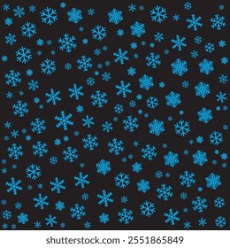 Blue Christmas Snow or Snowflake Pattern isolated on Dark Background. Editable Vector Pattern