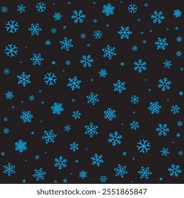 Blue Christmas Snowflake Pattern isolated on Dark Background. Editable Vector Pattern