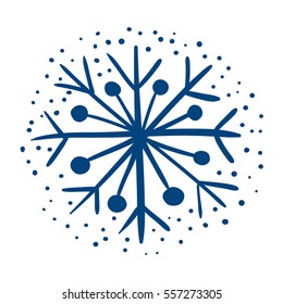 Blue Christmas snowflake. Vector hand draw illustration. Winter new Year design element.