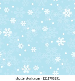 Blue Christmas snowflakes seamless pattern. Great for winter holidays wallpaper, backgrounds, invitations, packaging design projects. Surface pattern design.