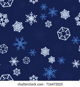 Blue Christmas Snowflakes Seamless Pattern - Great for Christmas and Winter Projects, Wrapping Paper, Backgrounds, Wallpapers.