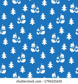 Blue Christmas Snowman seamless pattern background for website graphics, fashion textile