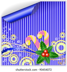 Blue Christmas sticker with holly and licorice sticks