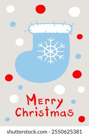 Blue christmas stockings with snowflake. Merry Christmas and Happy New Year greeting card and posters in Trendy Colors. Winter holiday vector illustration.