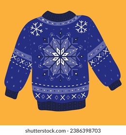 Blue Christmas Sweater with Snowflakes