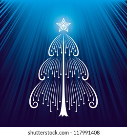 Blue Christmas template with swirly tree
