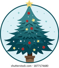 árbol de navidad azul en círculo