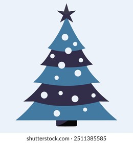 A blue christmas tree decorated with white dots and a star