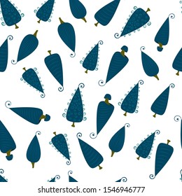 Blue Christmas tree decoration pattern on a white background. Xmas vector background.  Merry christmas vector  illustration. Xmas celebration. Pattern for wrapping paper design.