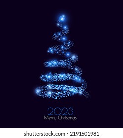 Blue Christmas Tree Glitter Particles Isolated on Transparent Background. New Year Sparkling Lights. Special Event, Luxury Card, Rich Style. Vector Illustration.