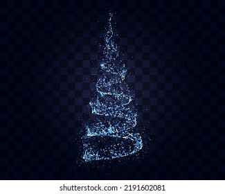 Blue Christmas Tree Glitter Particles Isolated on Transparent Background. New Year Sparkling Lights. Special Event, Luxury Card, Rich Style. Vector Illustration.