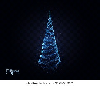 Blue Christmas Tree Glitter Particles Isolated on Transparent Background. New Year Sparkling Lights. Special Event, Luxury Card, Rich Style. Vector Illustration.