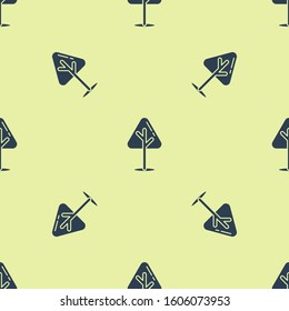 Blue Christmas tree icon isolated seamless pattern on yellow background. Merry Christmas and Happy New Year.  Vector Illustration