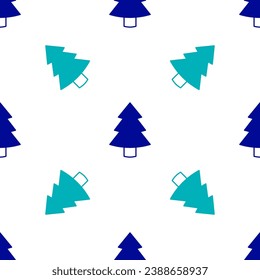 Blue Christmas tree icon isolated seamless pattern on white background. Merry Christmas and Happy New Year.  Vector