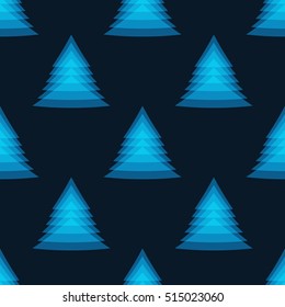 blue Christmas tree on a dark background. Merry Christmas and Happy New Year. abstract bells. seamless pattern.