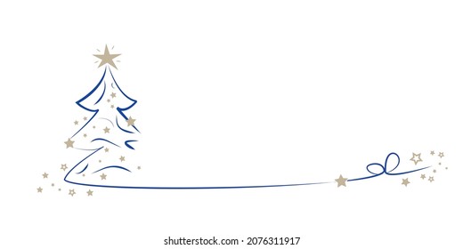 a blue christmas tree with stars and lines on white background