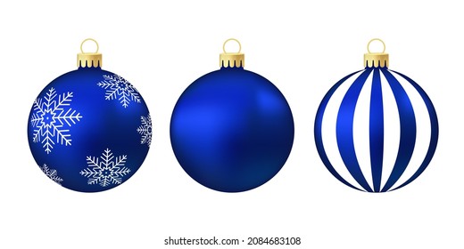 Juguete o bola del árbol de Navidad azul Ilustración de color volumétrica y realista