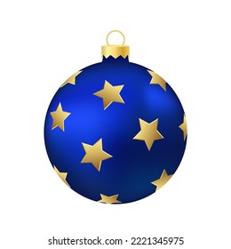 Blue Christmas tree toy or ball Volumetric and realistic color illustration