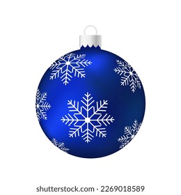 Blue Christmas tree toy or ball Volumetric and realistic color illustration