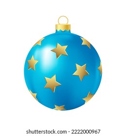 Blue Christmas tree toy with gold stars Realistic color illustration