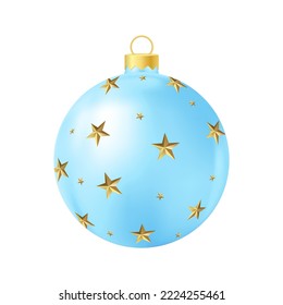 Blue Christmas tree toy with gold stars Realistic color illustration