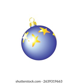 Blue Christmas tree toy with gold stars Realistic color illustration