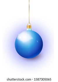 Blue Christmas tree toy isolated on a white background. Stocking Christmas decorations. Vector object for christmas design, mockup. Vector realistic object Illustration 10 EPS
