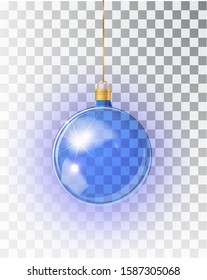 Blue Christmas tree toy isolated on a white background. Stocking Christmas decorations. Vector object for christmas design, mockup. Vector realistic object Illustration 10 EPS