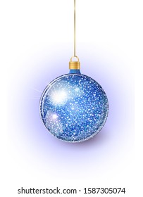 Blue Christmas tree toy isolated on a white background. Stocking Christmas decorations. Vector object for christmas design, mockup. Vector realistic object Illustration 10 EPS