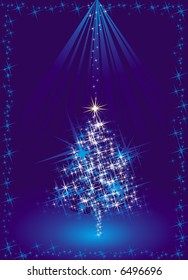 blue christmas tree, vector illustration