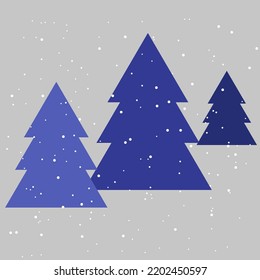 blue christmas trees falling snow