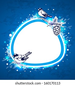 Blue Christmas vector  background with birds and snowflake