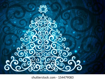 Blue christmas vector floral illustration.