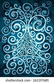 Blue christmas vector floral illustration.