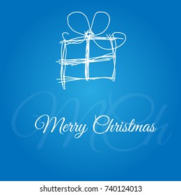 blue Christmas wish - handwritten text and painted gift with ribbon